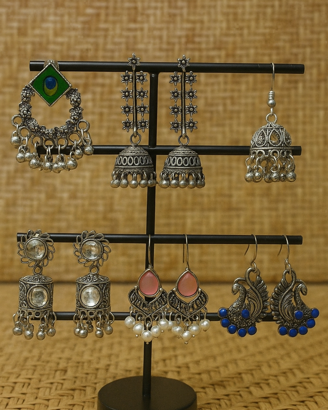 6 Combo Set Of Silver Oxidized Jhumke