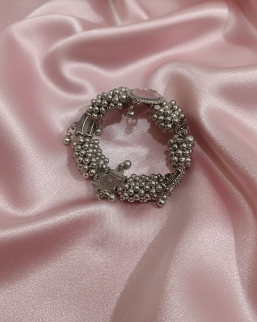 Oxidized Silver Bracelet with Mirrors and Jhumka Style Bells